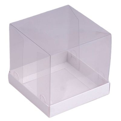 Caixa para bolo com base branca e tampa transparente