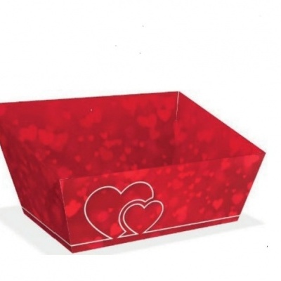 caixa vermelha de cartão com corações brancos na frente