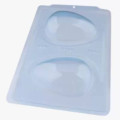 Blister plástico transparente com duas cavidades em forma de ovo