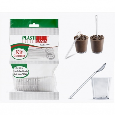 Conjunto de copos picolés com colher transparente da marca PLASTILANIA