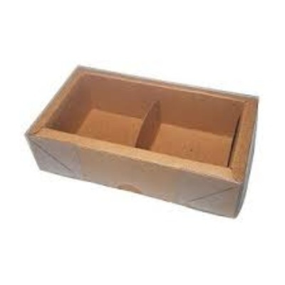 Caixa retangular de cartão castanho claro com divisória interna