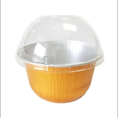 Frasco dourado de plástico com tampa transparente tipo cúpula