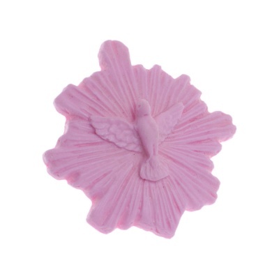 Figurinha decorativa rosa com pássaro em relevo