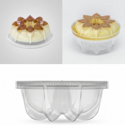 Molde de silicone para pudim e pudim em forma de pétalas, transparente e creme com castanho