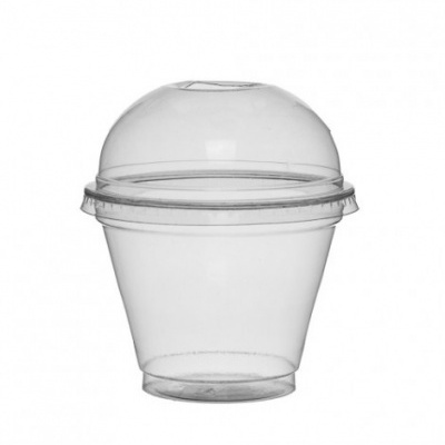 Copo plástico transparente com tampa cúpula