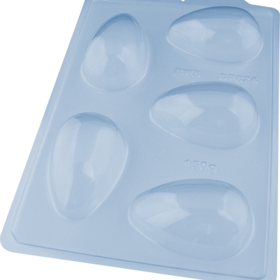 Forma plástica transparente para moldar ovos de chocolate