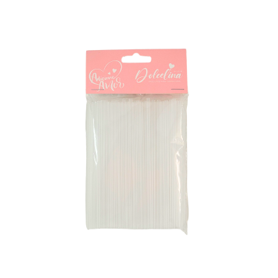 Pacote de palhinhas de plástico brancas com embalagem rosa