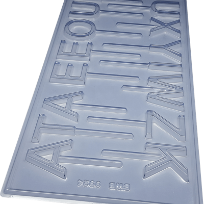 Moldes de plástico transparente com letras e números para fundição