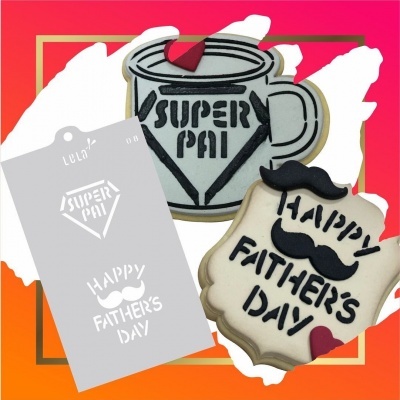 Dois biscoitos decorados para o Dia do Pai com textos e design temático.