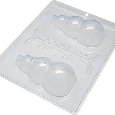 Forma de plástico transparente com cavidades para moldar objetos em forma de concha