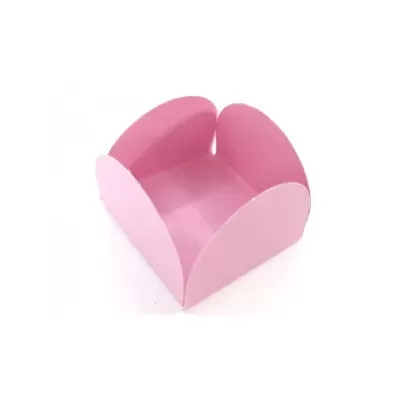 Caixa ou suporte rosa em papel ou cartão com quatro paredes arredondadas