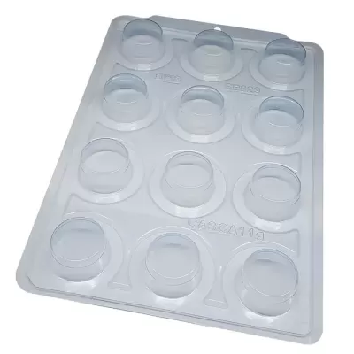 Molde plástico transparente para chocolates com 12 cavidades redondas