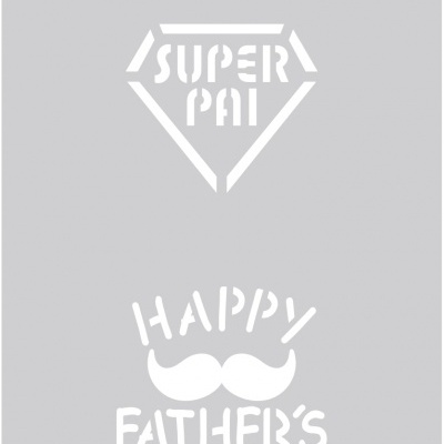 Stencil cinzento com recortes de texto e imagens para decoração de Dia do Pai.