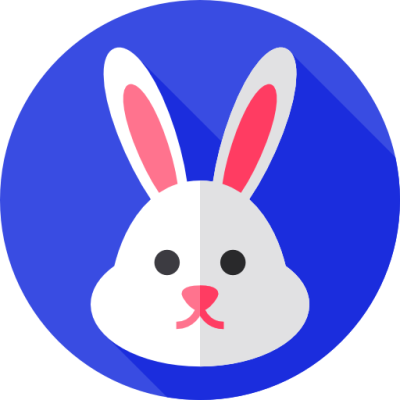 ícone de cabeça de coelho branca sobre fundo azul