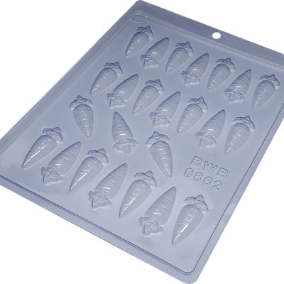 Forma de plástico transparente para doces com moldes de cenouras
