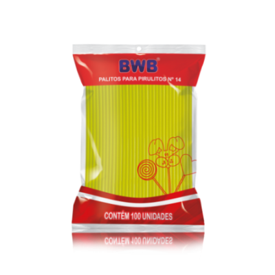 Pacote de palitos para pirulitos BWB com 100 unidades.