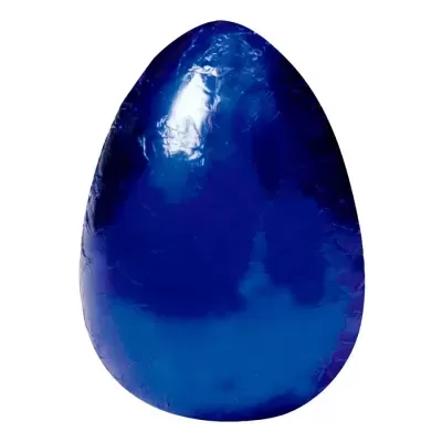 Ovo de chocolate embrulhado em papel azul metalizado brilhante