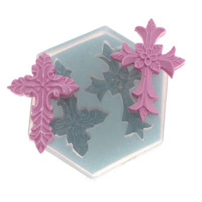Molde de silicone hexagonal com motivos de cruz rosa