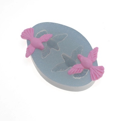 Molde silicone azul com pássaros rosa