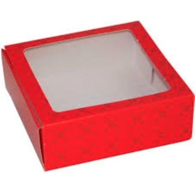 Caixa vermelha quadrada com tampa transparente