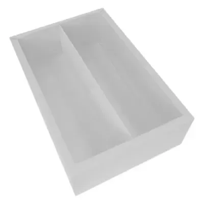 Caixa organizadora branca de plástico com divisória central