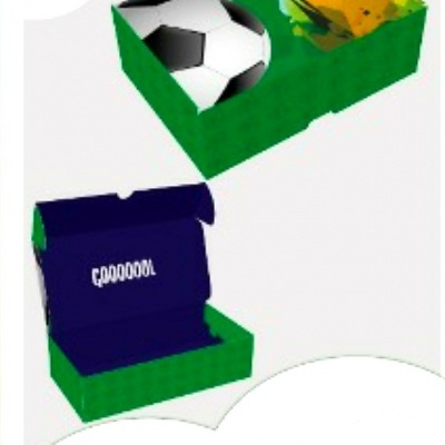 Caixa decorativa de futebol aberta e fechada com logótipo cacaushop