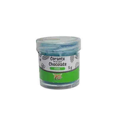 Frasco de corante para chocolate verde de 5g com rótulo branco e verde
