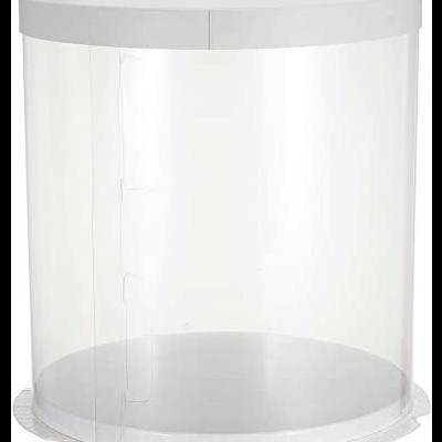 Recipiente cilíndrico transparente com tampa e base cinzentas