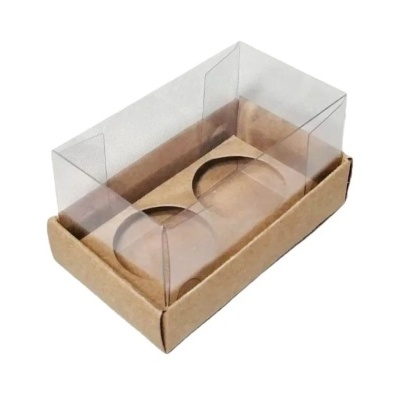 Embalagem para dois copos com base castanha e tampa transparente