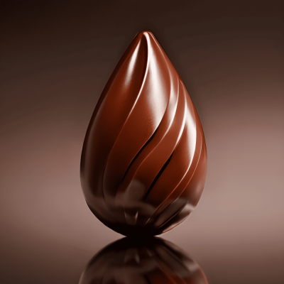 Bombom de chocolate formato gota com textura e acabamento brilhante