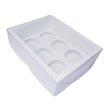 Caixa branca com seis compartimentos circulares