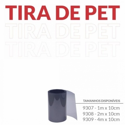 Rolo de tira de PET preto com tamanhos disponíveis indicados