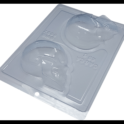 Forma de chocolate transparente com moldes de caveira e rato