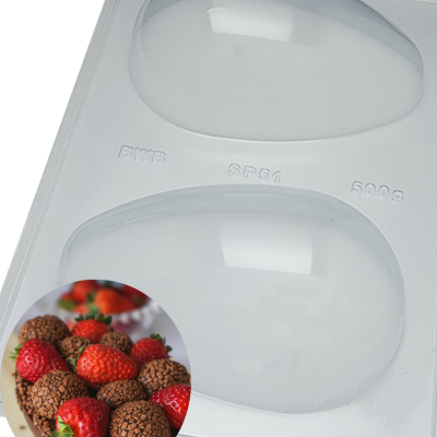 Forma plástica transparente para ovos de chocolate com inscrições EMB SP51 500g