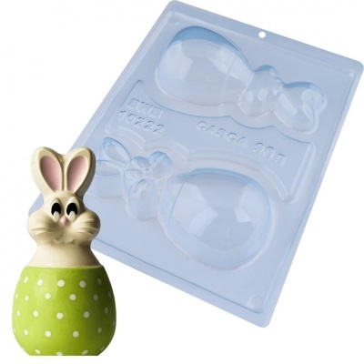 Molde plástico para chocolate com coelho decorativo verde e branco