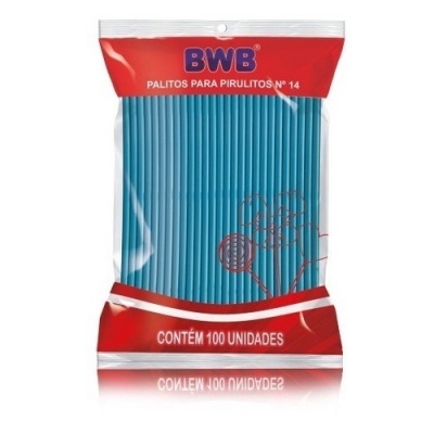 Pacote de palitos azuis para pirulitos da marca BWB