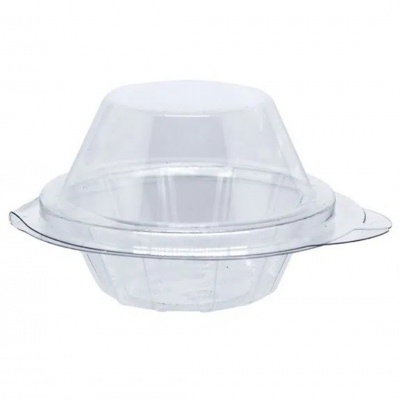 Embalagem plástica transparente com tampa e abas laterais