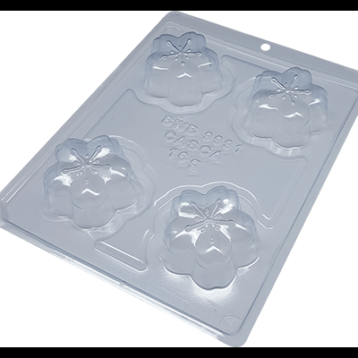 Molde de plástico transparente com quatro flores para chocolate ou gelatina