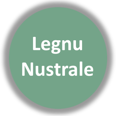 Círculo verde com texto branco Legnu Nustrale