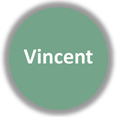 Círculo verde com a palavra Vincent em branco