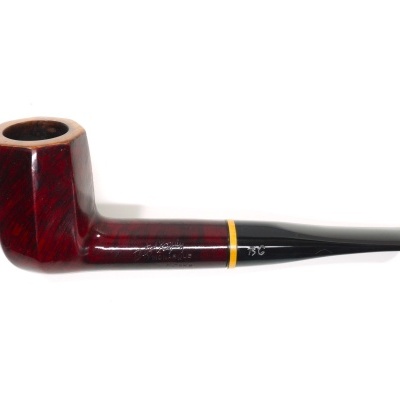 Cachimbo de madeira vermelha escura com cano preto e anel amarelo