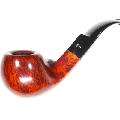 Cachimbo de madeira polida castanho com ponteira preta curvada