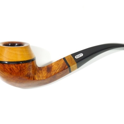 Cachimbo de madeira castanha com boquilha preta e marca ROFP