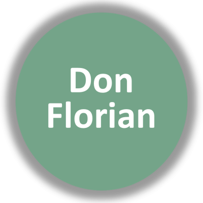Círculo verde com texto 'Don Florian' em branco