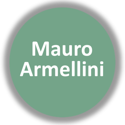 Círculo verde com texto branco 'Mauro Armellini'