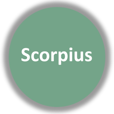 Círculo verde com a palavra Scorpius a branco no centro