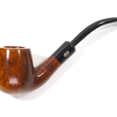Pipa de tabaco em madeira castanha e bocal preto curvado com marca Rossi