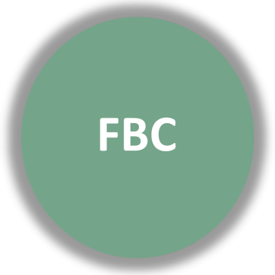 Círculo verde com letras brancas FBC