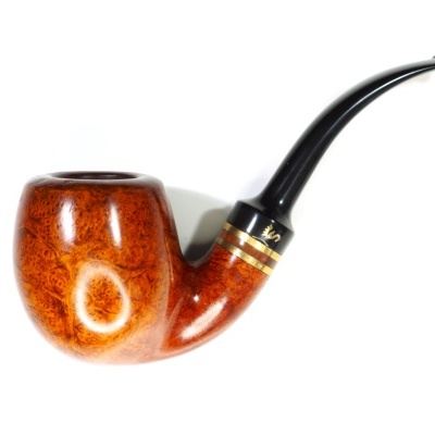 Cachimbo clássico de madeira polida castanha com bocal negro e detalhes dourados