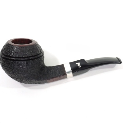 Cachimbo de tabaco preto texturizado com bocal liso preto e símbolo de coroa e letra S